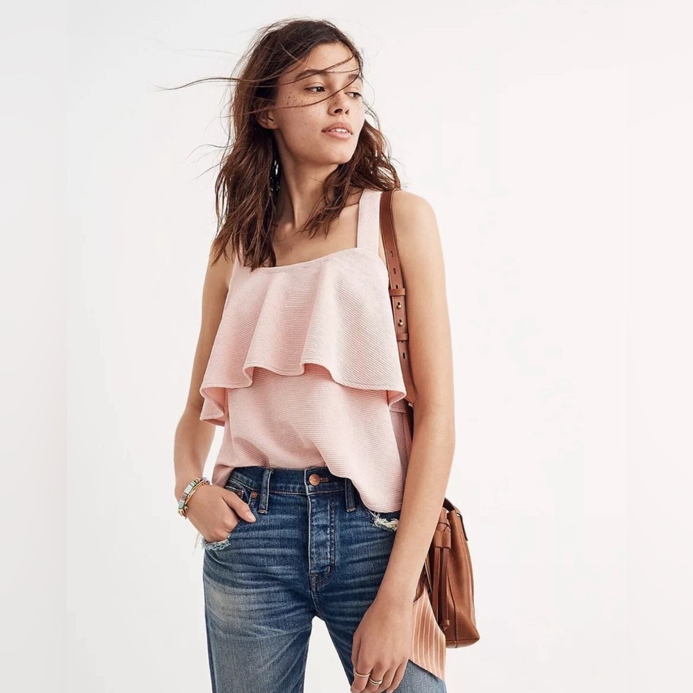 MADEWELL Womens Texture and Thread Tiered Pink Tank Top Crossover Back Sz XXS, K
